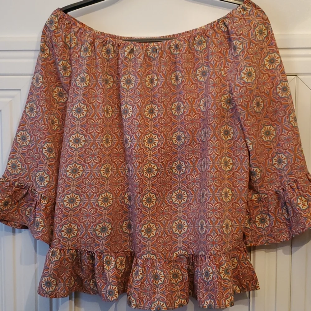 NEW SANCTUARY Julia Print Crop Peasant Top Large - Picture 4 of 10